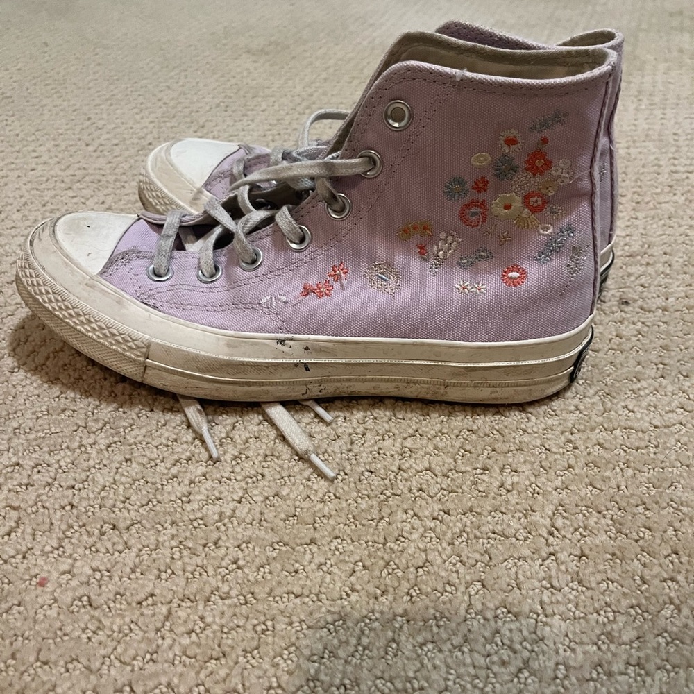 Converse Pink High-Top Sneakers with Floral Embroidery